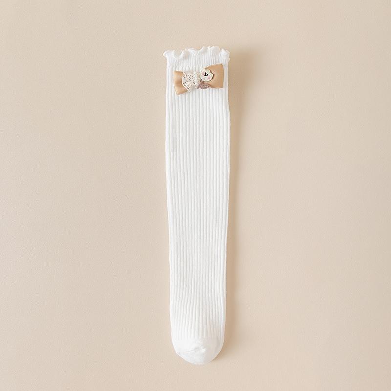 

Girls Mid Calf Socks Polka Dot Bow Ruffle Trim Autumn Cotton Princess Socks Kids Socks for Matching Socks білий