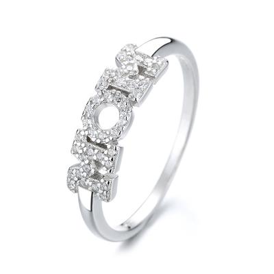 Trumium 100% 925 Sterling Silver MOM Ring Zircon Letter Rings for Women Fine Jewelry Birthday Mother's Day Gift Free Engraving