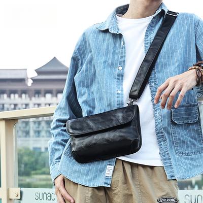 Pánská malá ledvinka Zeleninově činěná kůže Jednoduchá taška přes rameno Crossbody Prémiový batoh Pánská taška Pravá kůže Crossbody taška Kluci