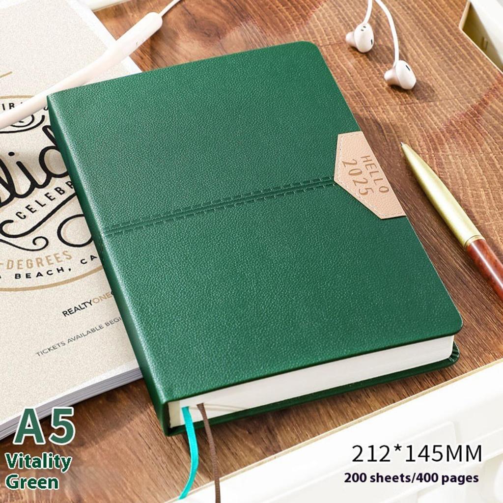A5 Leather 2025 Business Schedule, Student Daily Planner, 365-day Record Book, Notepad, Memo, 200 Sheets, 400 Pages