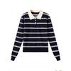 A New Design Striped Polo Neck Knitted Sweater for Women In Autumn and Winter, A Versatile, Slimming and Figure-hugging Long-sleeved Top