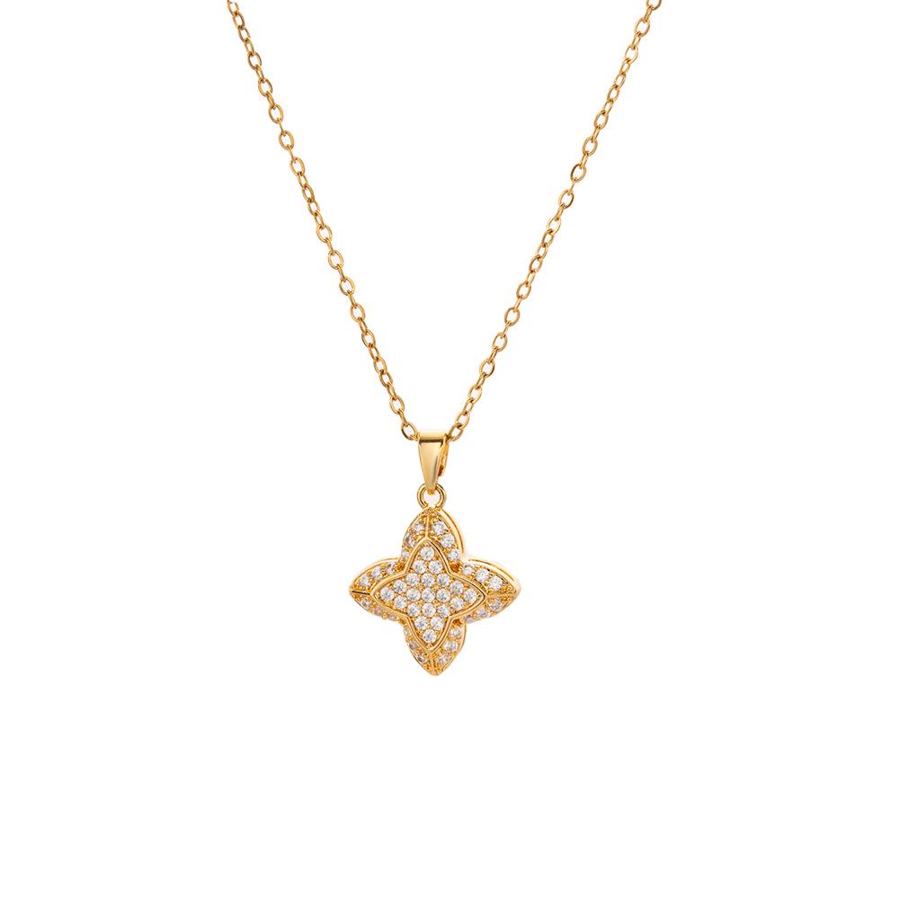 Elegant Colorfast Four-Leaf Clover Necklace, Versatile Titanium Steel Choker with Clavicle Chain