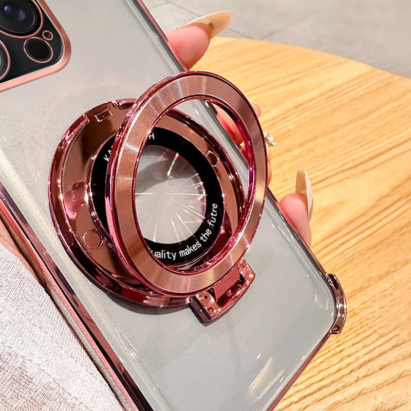 Clear Shockproof Transparent Plating Magsafe Magnetic Stand Holder Case For Iphone 15 14 13 12 11 Pro XS Max XR X 8 7 Plus Cover