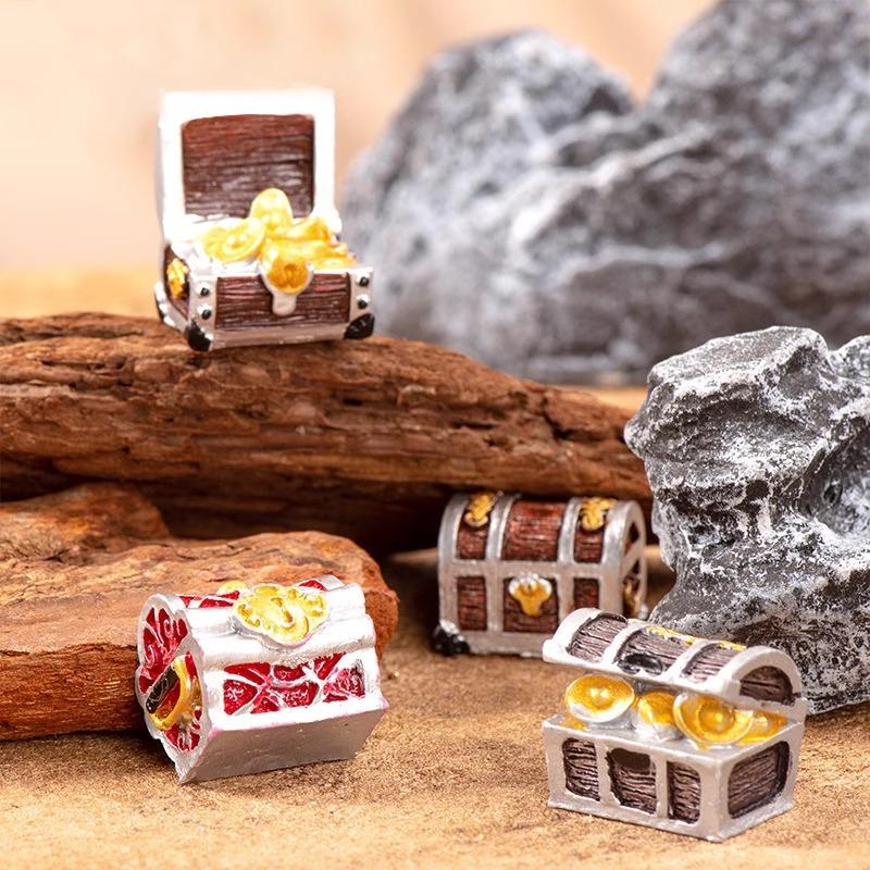 Vintage Treasure Chest Aquarium Decor Jungle Underwater Theme Ornament Resin Fish Tank Landscape Decoration for Aquarium
