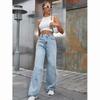 WTEMPO Damen Einfarbig Übergröße Lässig Vielseitig Denim Gerade Hose Locker Frühling Herbst Hohe Taille Distressed Lange Jeans