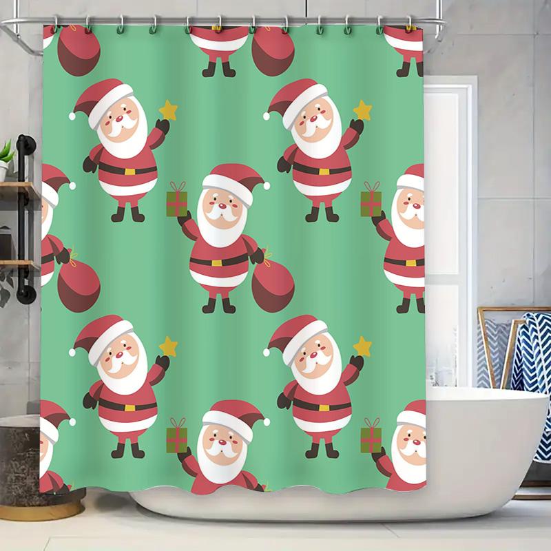 

Christmas Shower Curtain with Santa Claus Pattern Festive Decor for Bathrooms 180gsm Fabric Waterproof Perfect Gift Idea Size72 90x180cm