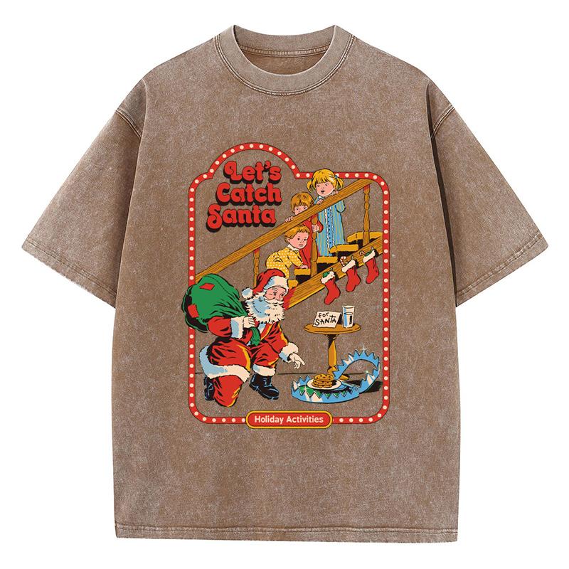 Let'S Catch Santa Printing Female T-Shirt Fashion Casual Tshirt Street Wash Short Sleeve Summer Comfortable Clothes