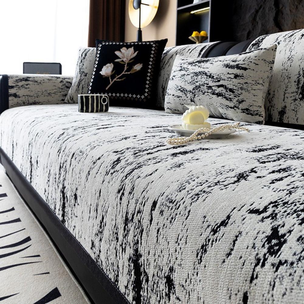High-grade Light Luxury Black and White Chenille Four-season Universal Sofa Seat Cushion Cover Seat Cushion Dust-proof Non-slip Cover Anti-cat Scratch