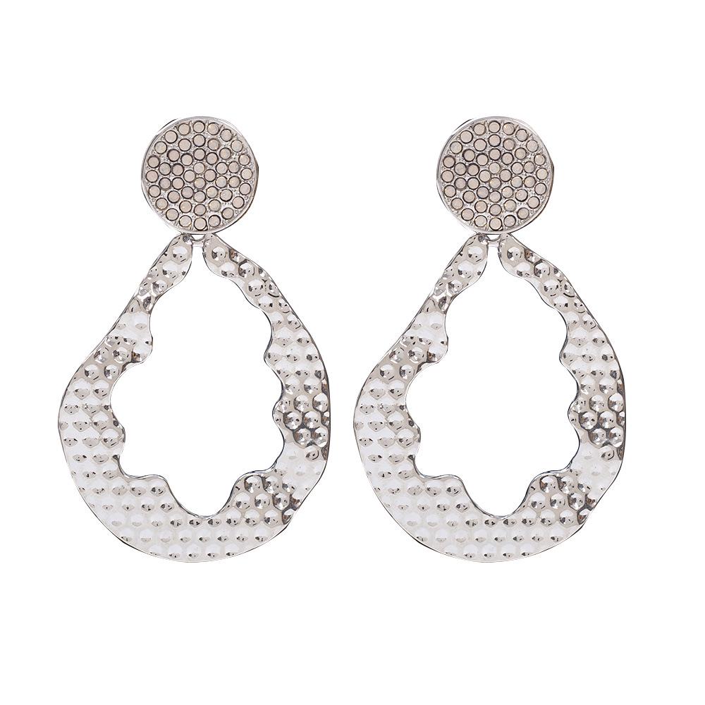 Minimalist Women's Geometric Teardrop Earrings with Irregular Hollow Design and Zinc Alloy Diamond Inlays