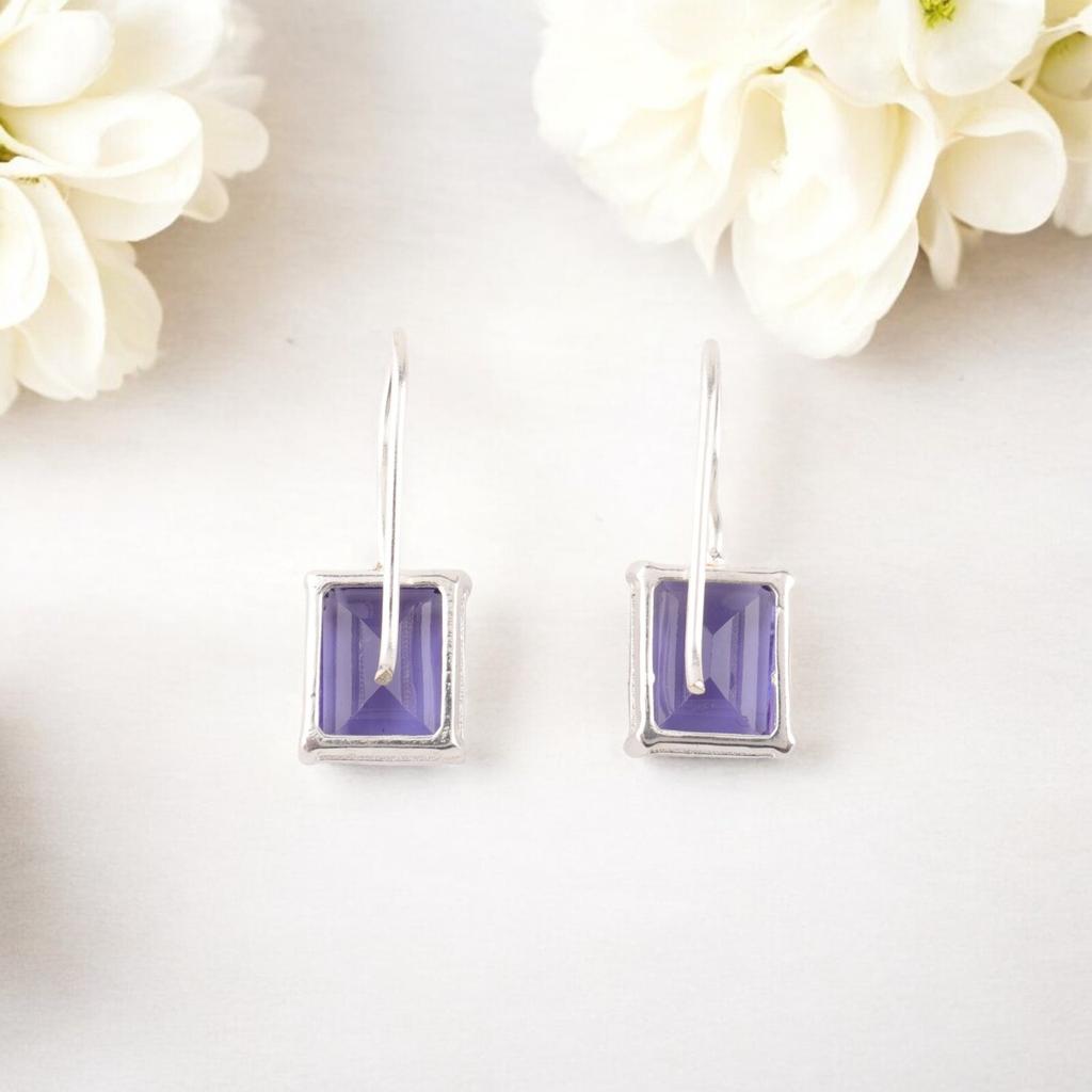 Natural Iolite Gemstone 925 Sterling Silver Jewelry Handmade Earrings 1.06" Gift EE-167-6