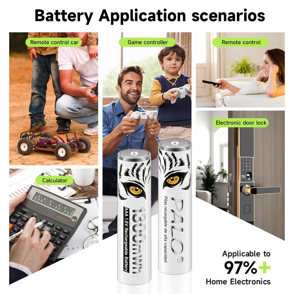 PALO 1.5V AAA 1300mWh Rechargeable Battery Lithium Aaa Batteries for Mouse Toy Remote Control Microphone +TYPE-C Fast Charger