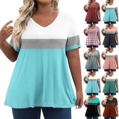 Womens Plus Size Tops Shorts Sleeve Shirts V Neck Casual Clothing Clothes Printed Tops