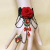 Nueva y elegante pulsera de encaje estilo gótico con rosa roja y anillo ajustable.