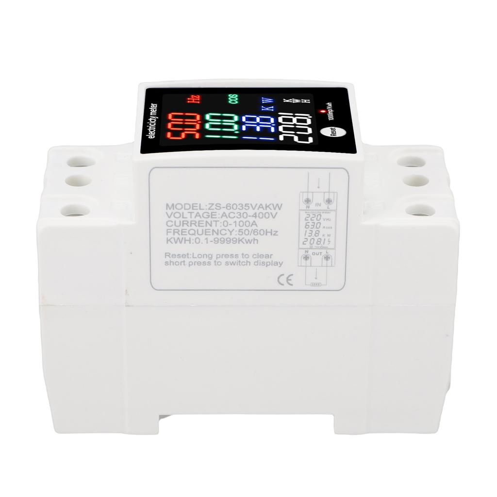 Digital Energy Meter Water Proof DIN Rail Electricity Usage Meter AC30 400V 0 100A Voltmeter Ammeter