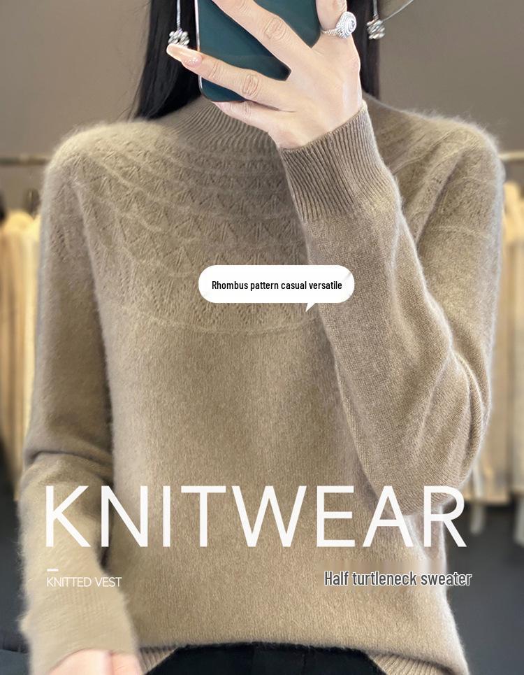 Cross-Border Autumn/Winter Women's Slim Fit Trendy Semi-High Neck Soft Knit Sweater.
