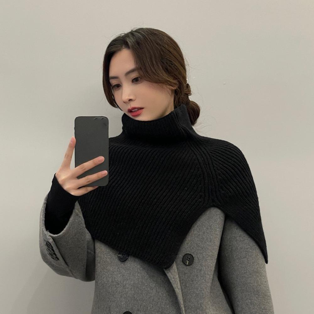 Warm Women Cape Pullover High Neck Scarf Elegant Knitted Shawl  Clothes Decoration Accessories