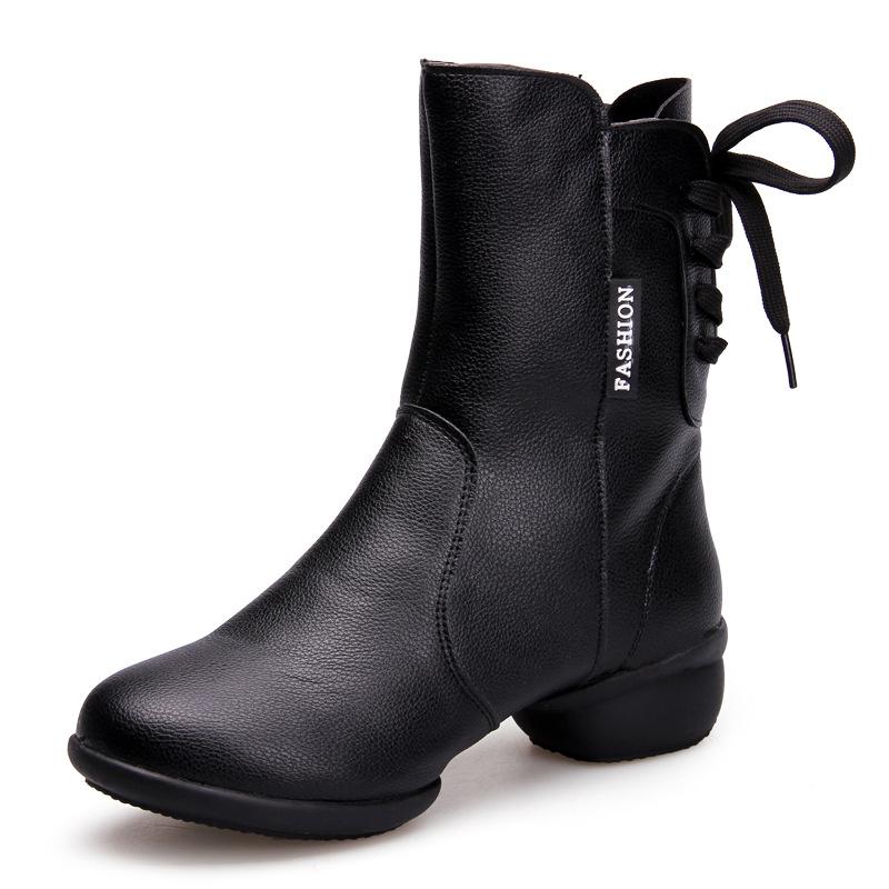 Modische Leder Damen Tanzstiefel für Damen Ballroom Modern Dance Schuhe Schwarz Mädchen Weiche Sohle Bachata Salsa Tanzschuhe