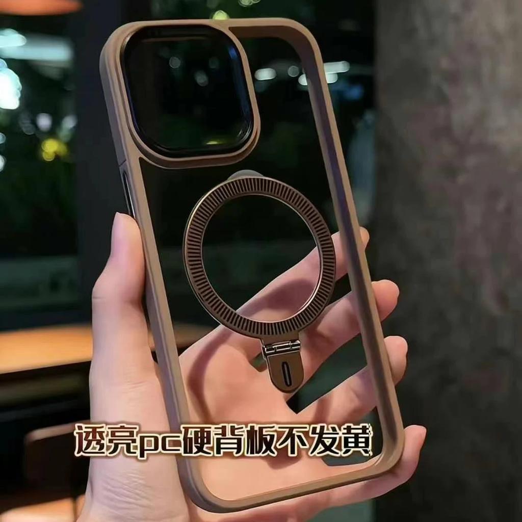 Titanium Gold metal holder magsafe charging phone case for iPhone 16 15 14 13 Pro Max Plus full shockproof magnetic hard cover
