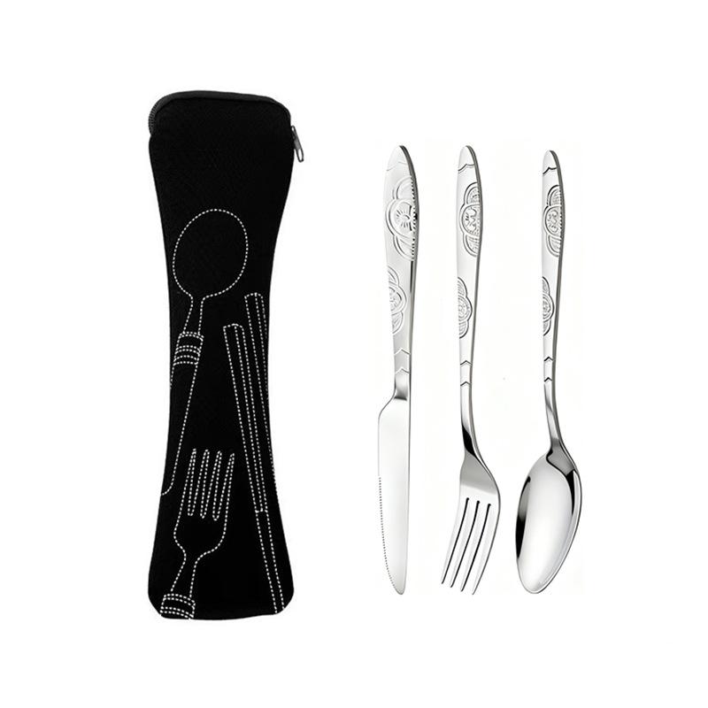 3pcs/set Dinnerware Portable Printed Stainless Steel Spoon Fork Steak Knife Set Travel Cutlery Table