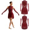Ladies Lyrical Dancewear Sleeveless Backless Rhinestone Dress with Opera Length Mesh Gloves Crew Neck for Competition Recital
