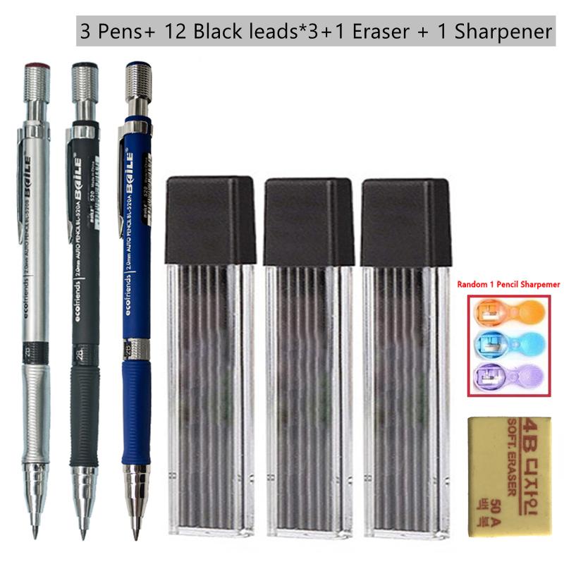 2.0mm Mechanical Pencil Black/Color Lead Refill Sketching Pencil Art Sketch Painting Writing Tool For School Office Stationery