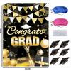 Graduation Black Gold Party Blindfold Game Poster Set Decor With Stickers