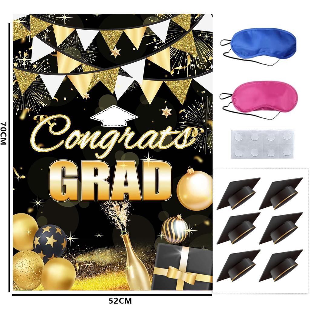 Black Gold Graduation Party Blindfold Game Poster Set Decor Stickers With