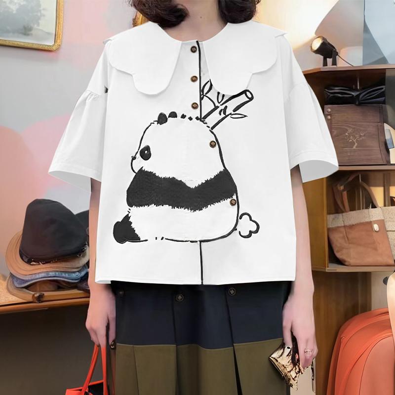 ZANZEA Women Casual Doll Collar Summer Half Sleeve Print Blouse