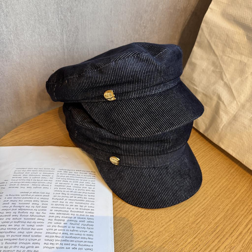 Street Solid Color Style Navy Flat Top Cap Breathable Fabric Urban Casual Wear