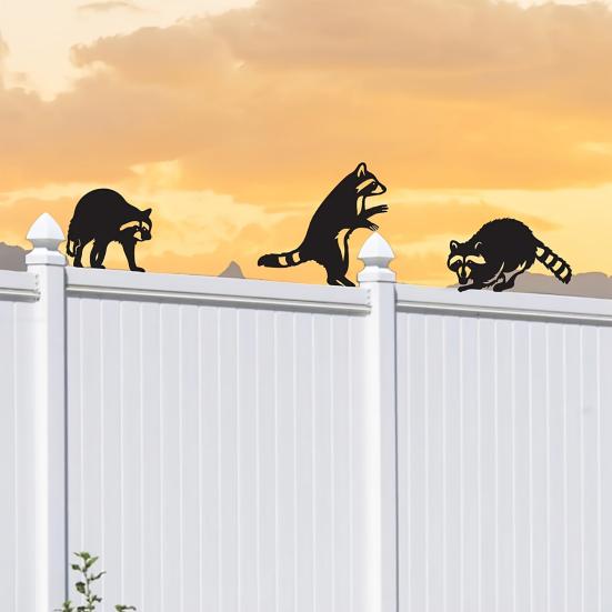 Cute Raccoon Metal Garden Stake Black Raccoon Silhouette Decorative Yard Art for Garden Lawn Pathway Decor Gift for Nature Wildlife Lovers