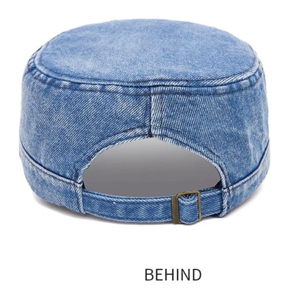 Denim Fabric Flat Top Cap Adjustable Size Cadet Cap Classic Peaked Cap All Seasons
