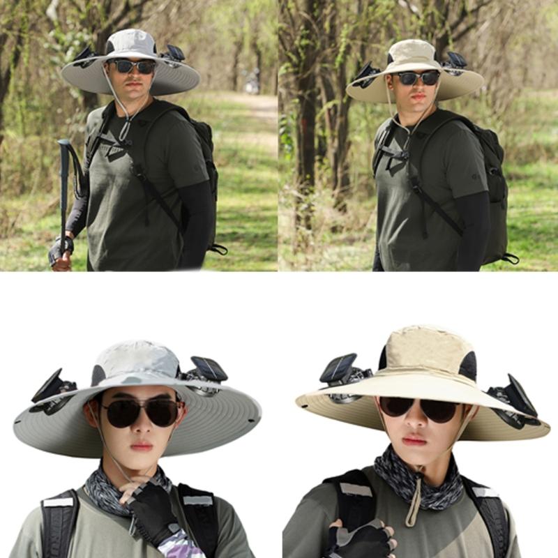 Fishing Hat for Adult with USB Cooling Fan Solar Powered Fan Hat Waterproof Sun Protective Hat for Outdoor Activity