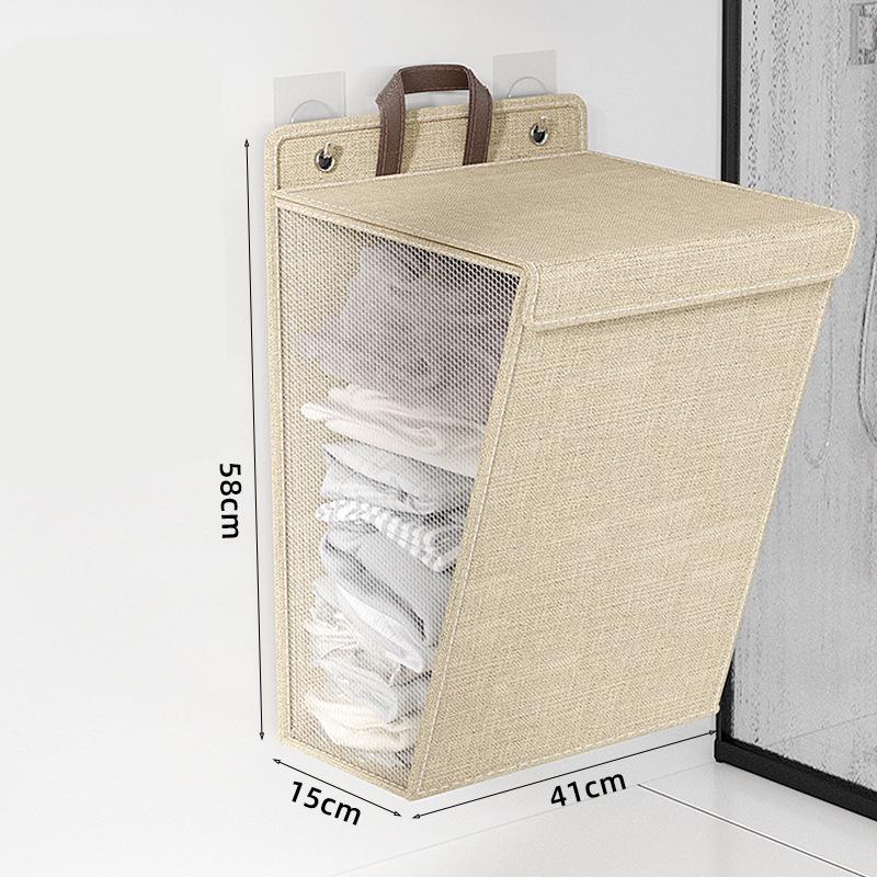 Foldable Wall-Mounted Waterproof Cotton Linen Laundry Basket Hamper for Bathroom Storage