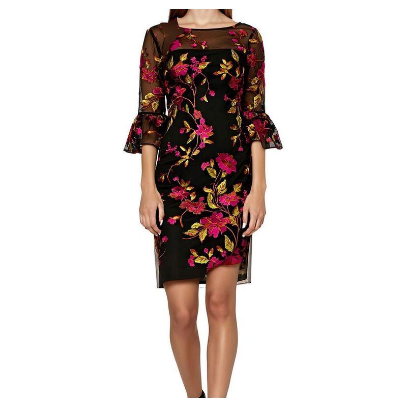 

Foreign Trade Order Ad Lady Elegant Commuter Exquisite Embroidered Half Sleeve Mesh Perspective All-Matching Fashion Dress Women Black XL(UK14)