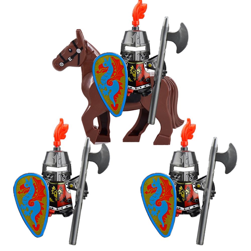 MOC Building Blocks Medieval Character Accessories Warhorses Militiamen Dragons Castles Knights Brick Gifts Toy Helmets Shields