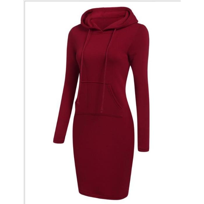 Dámská móda Podzim Zima Jednobarevný potisk Dlouhý rukáv S kapucí Vysoký pas Ležérní šaty