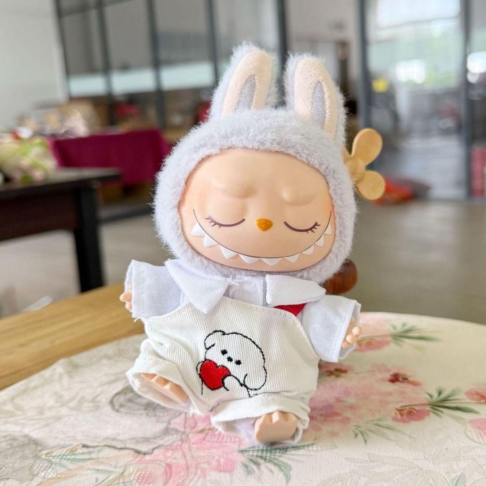 Handmade Sitting Labubu Time Cloth 17cm Plush Dolls Clothes  Kids Girls Toys