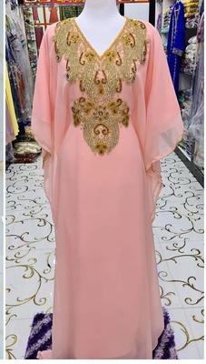 Pink New Stylish Kaftan Maxi Dubai Farasha Dress Fancy Gown Moroccan Long Abaya
