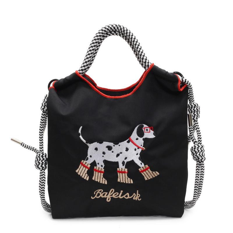 Fashion high-value bag women's new textured embroidered portable nylon mobile phone bag cartoon shoulder messenger bag