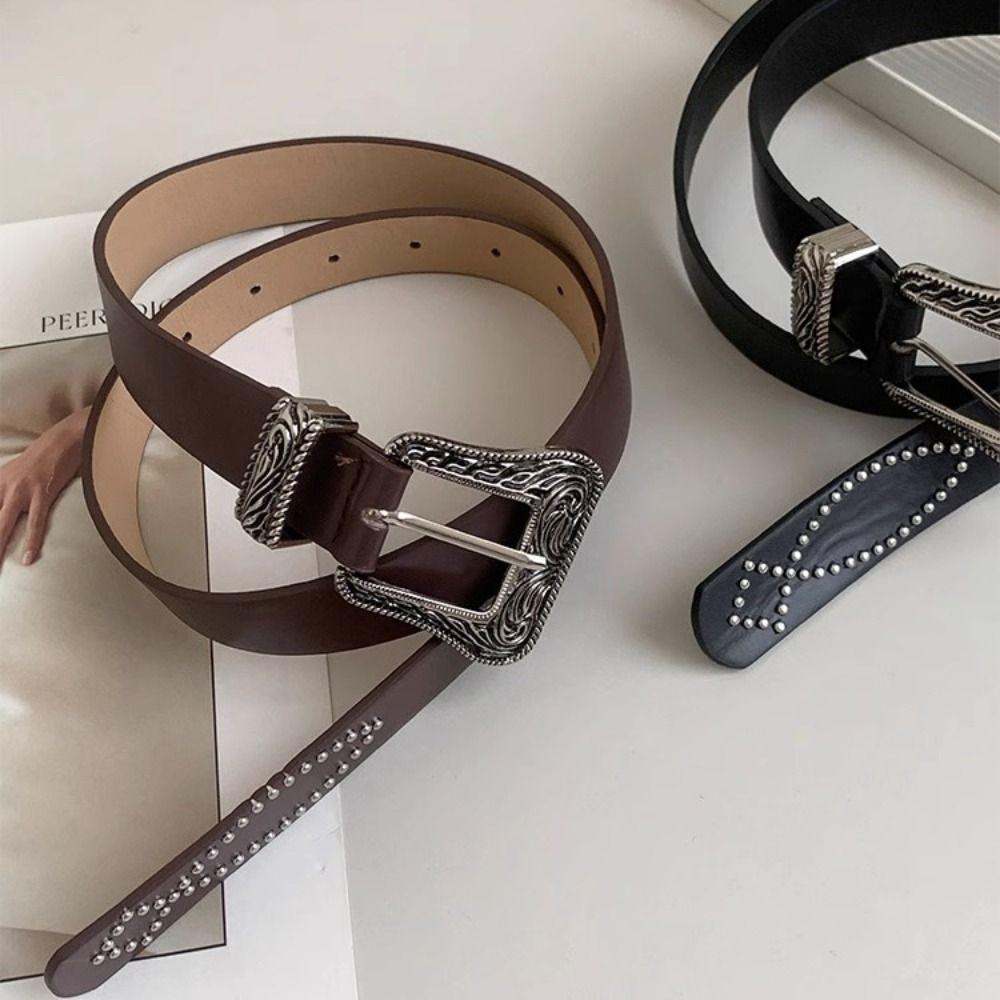 Vintage Punk Style Belt Pu Leather Women's Waist Belt Fashion Y2K Jeans Belt  Daily