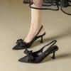 Bow Patent Leather Slingbacks Heels  New Temperament Women Stilettos Shoes Elegant Pointed Toe Loop Strap Pumps For Woman
