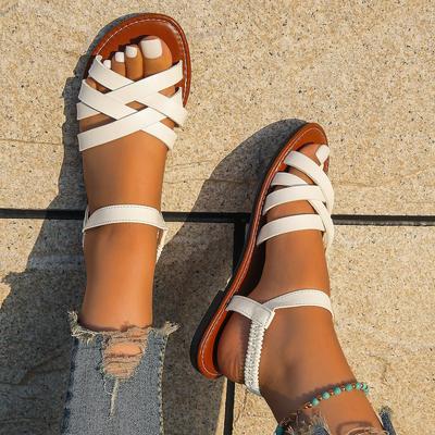 Damen Sandalen 2024 Sommer Neue Damen Flache Sandalen Riemensandalen mit Rutschfesten Gummisohlen Damen Tägliche Sandalia Zapatos De Mujer