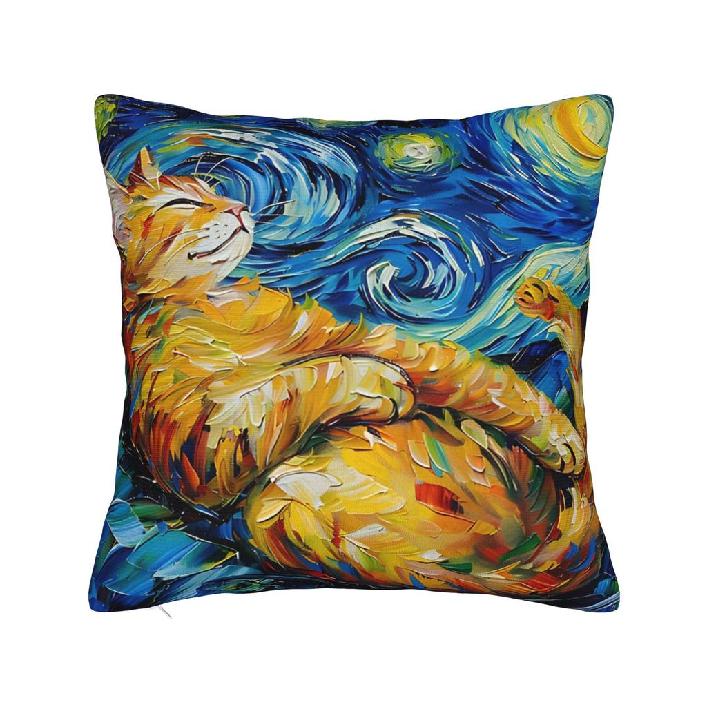Mini Schnauzer Dog Van Gogh Starry Night Pillowcase Polyester Cushion Cover Decorations  Pillow Case Cover Sofa Square cm