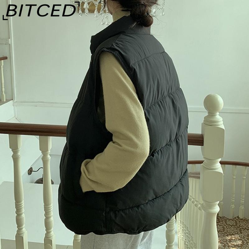 BITCED Down-Filled Cotton Vest for Women Stand-Up Collar, Short-Length Autumn/Winter Loose-Fit Cotton Jacket Lightweight Vest Outerwear