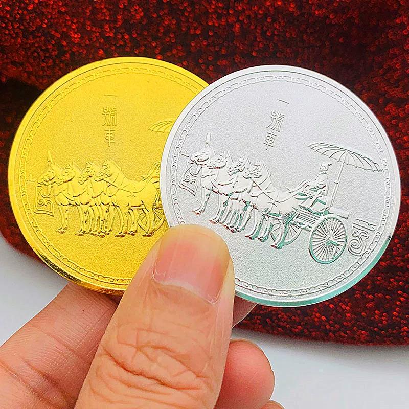 Xi'an Historical Emperor Qin Shihuang Gold Plated Tourism Gold Plated Coin No. 1 Car Terra Cotta Warriors Coin 45mm Gift Coin