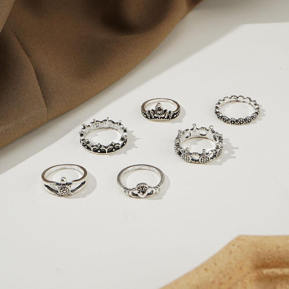 Ancient Silver Vintage Ring Men's and Women's Gem Ring Set Gothic Punk Statement Jewelry Party Accessories