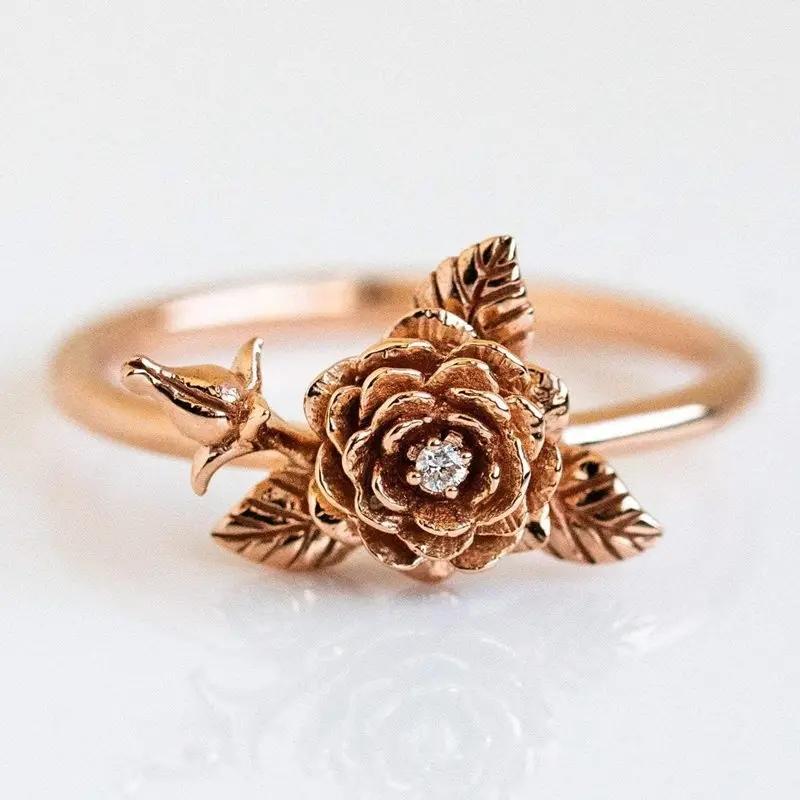 

Huitan Chic Flower Ring Female Vintage Style Finger Accessories Delicate Aesthetic Women Anniversary Party Zircon Drop Shipping 10