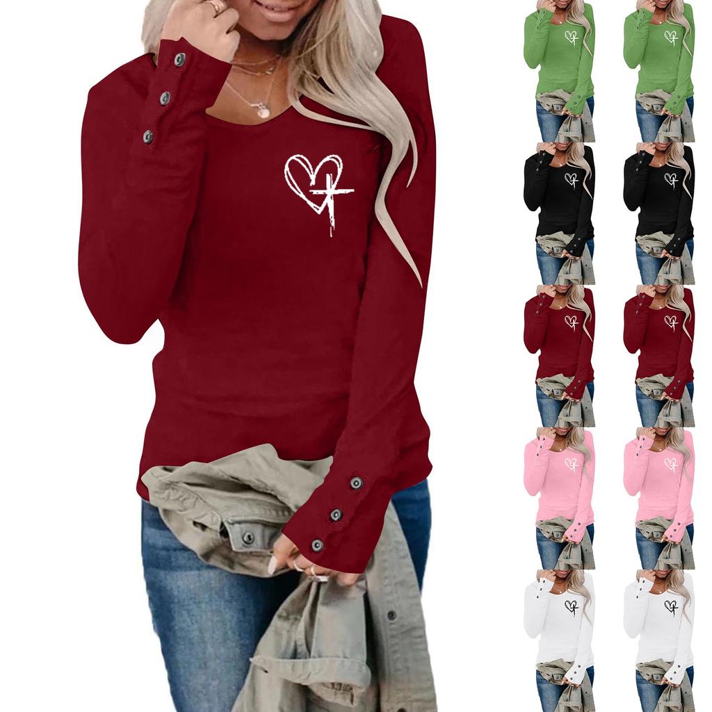 T-shirts For Women Long Sleeve,Round Sleeve Vertical Cross Casual Graphic Shirt