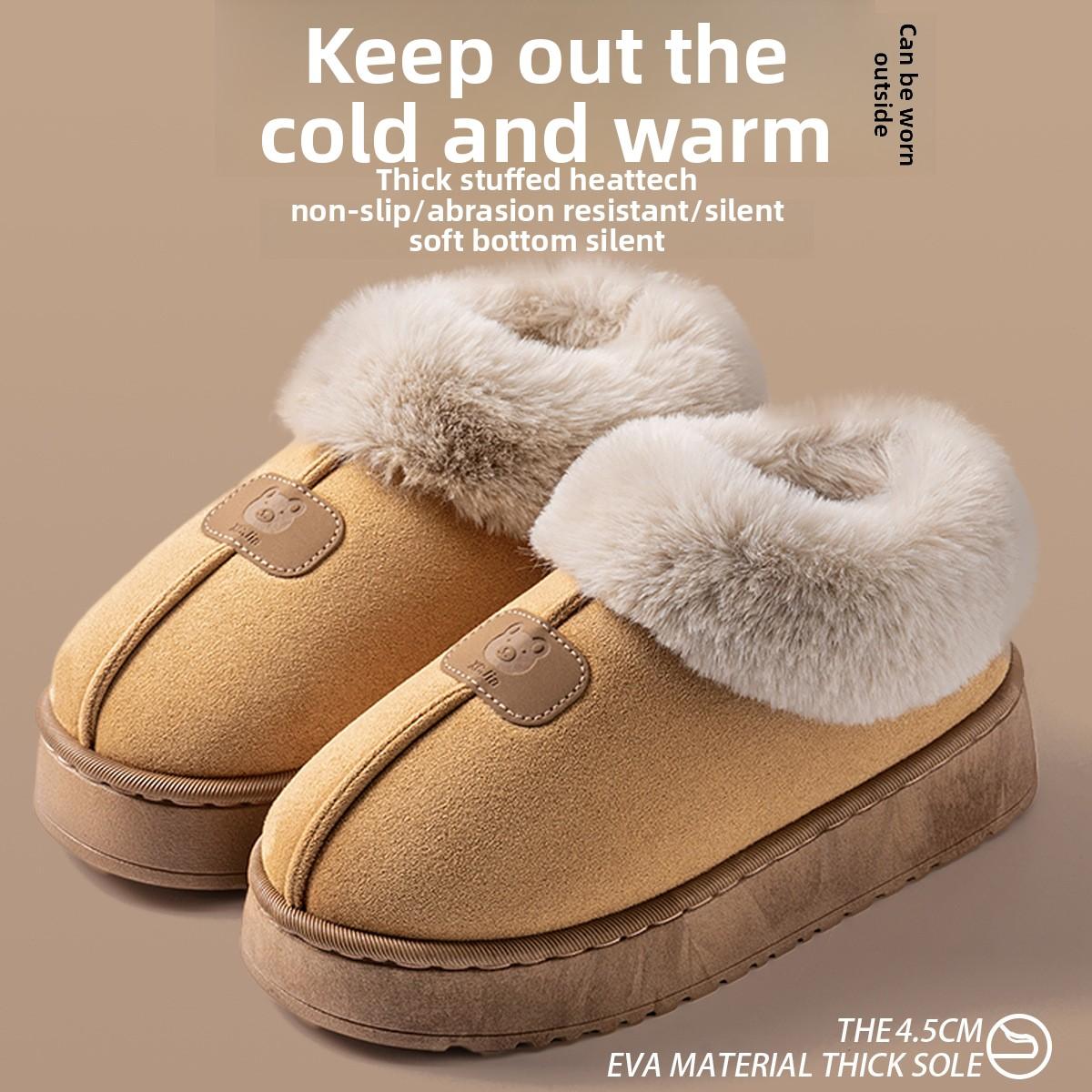 

Зимние хлопковые тапочки на толстой подошве для женщин, нескользящие и теплые домашние меховые тапочки, зимние ботинки, хлопковая обувь 40-41 дубильная кора