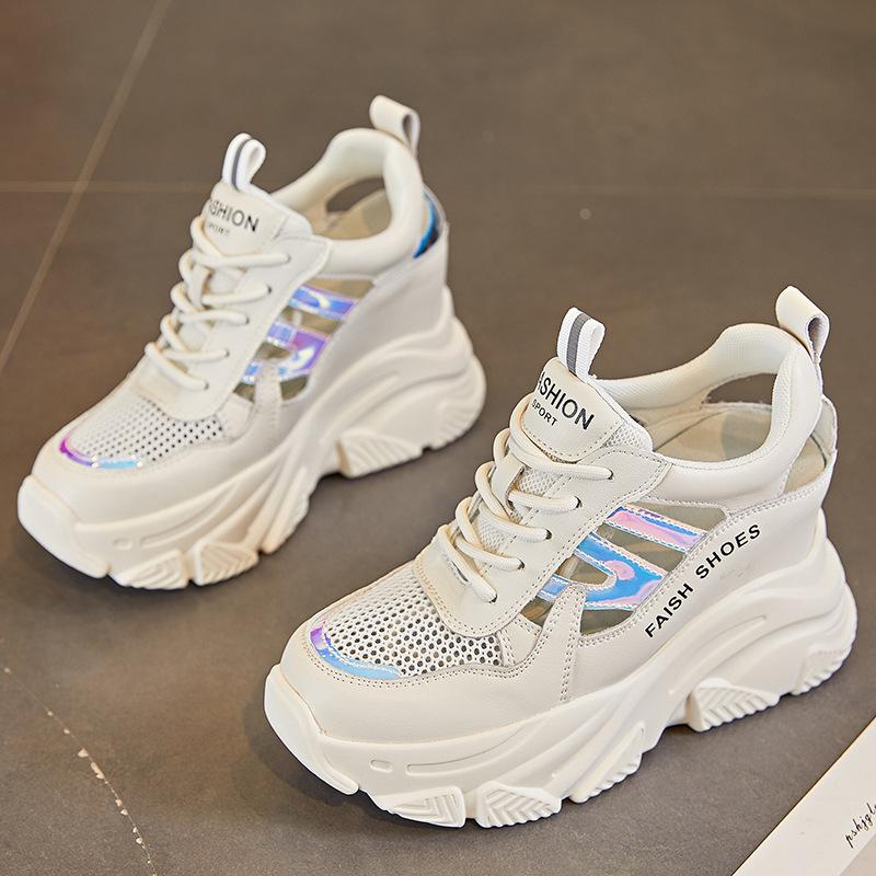 

Dad shoes women s tide summer new hollow breathable small thick sole inner height increase casual white shoes 34 белый